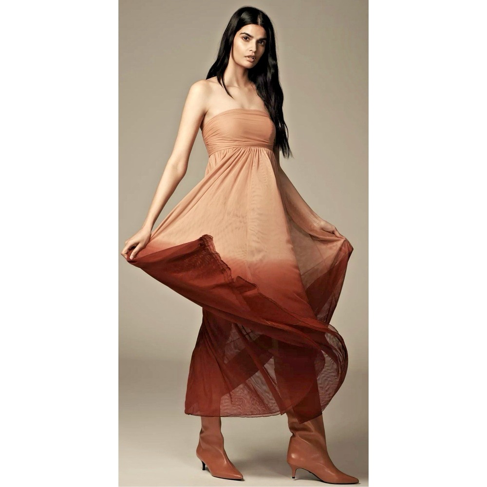Anthropologie Women Size XL Let Me Be Strapless Ombre Maxi Dress Peach